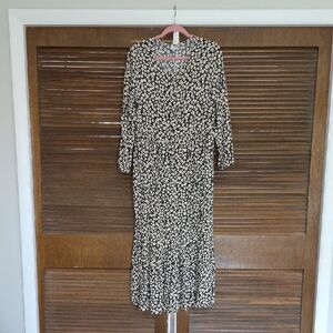Old Navy Black Midi Dress with Cream Floral Print